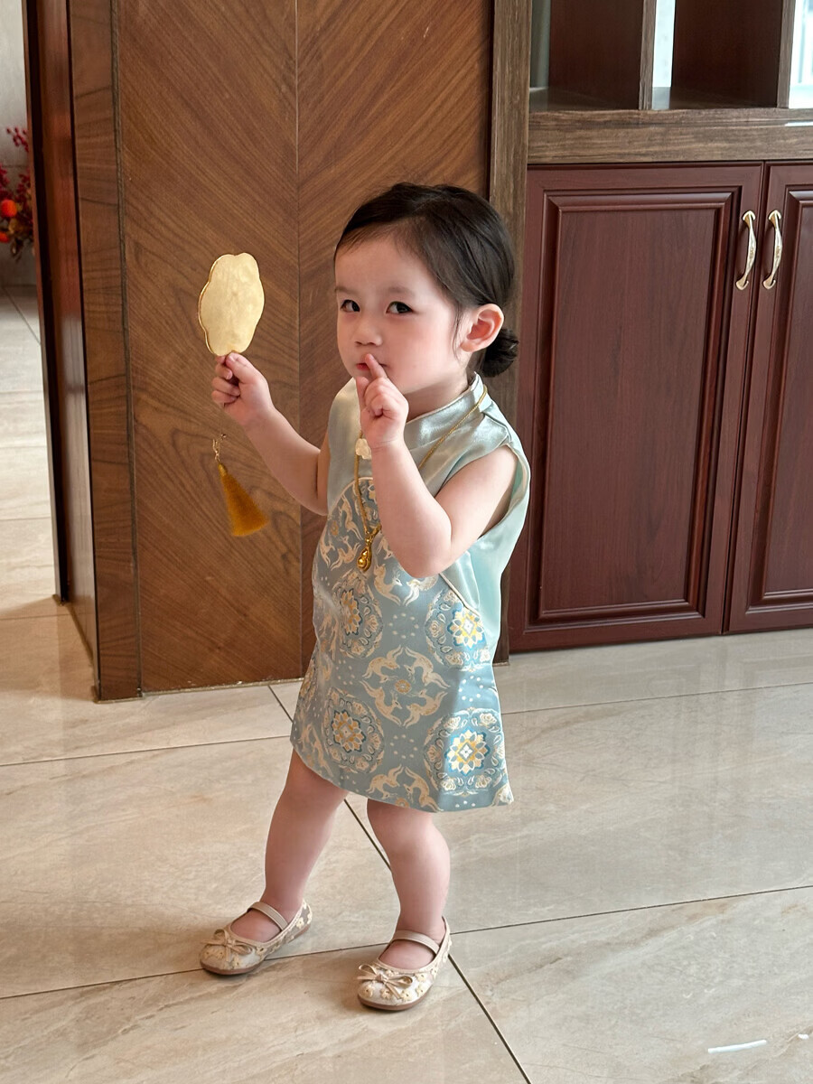 FADOBABY Children's Summer Qipao Dress Girls' Modified Chinese Style Fashion Dress Baby First Birthday Dress Summer Wear 12